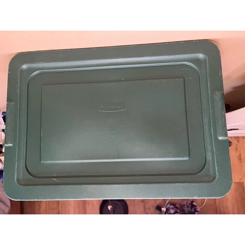 Vintage Rubbermaid Sheer Green Storage Box Container & Lid #0135 14x9x6